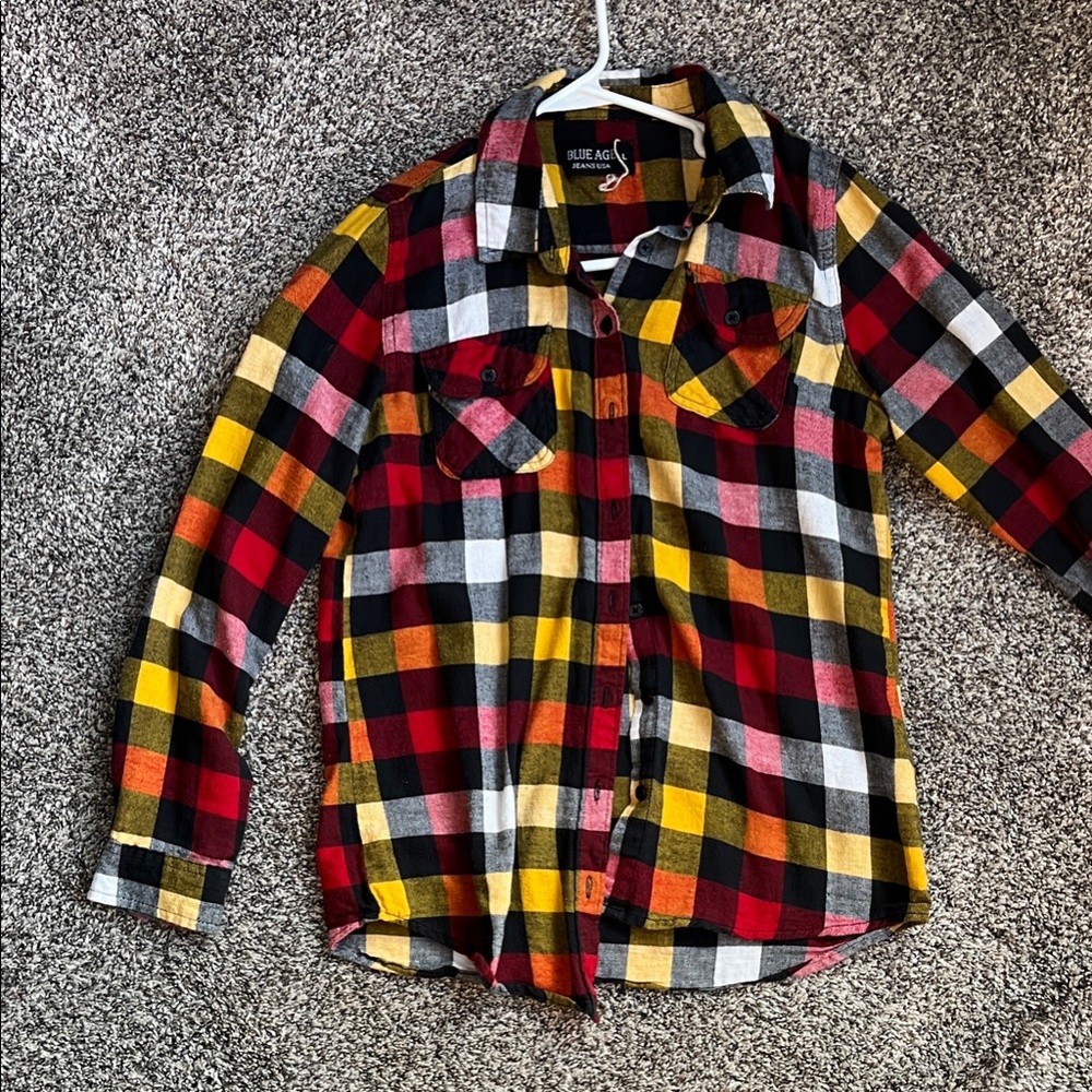 Plaid Button Down Shirt - Red, Yellow, Black